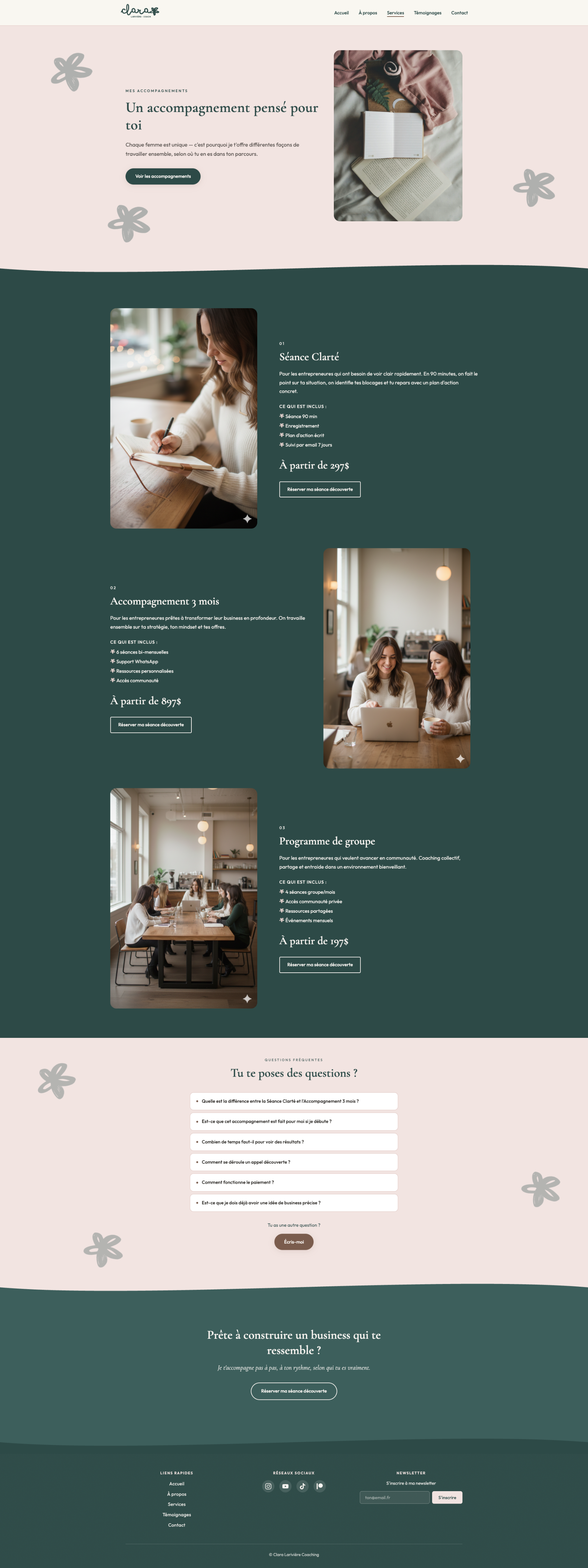 Page accompagnements de Clara Coaching